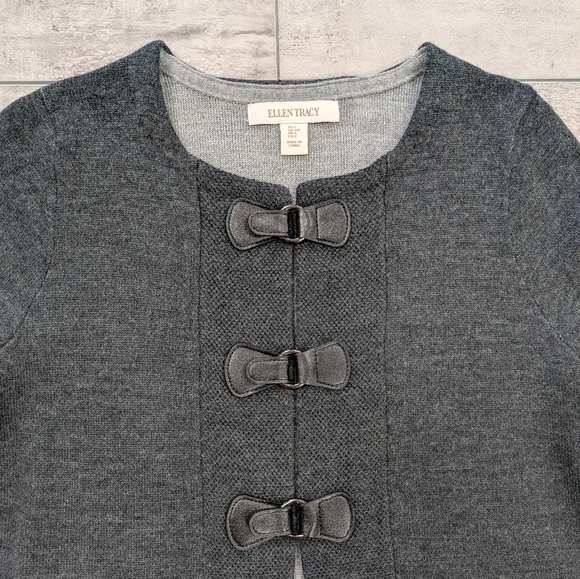 Ellen Tracy Women's Wool Blend Charcoal Grey Dress Cardigan Size Small - Picture 2 of 8